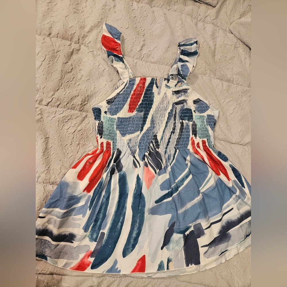 SHEIN Artistic Blue and Red Smocked Tank Top